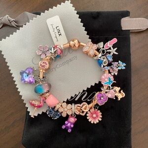 Linx Rose Gold Bracelet with Pink Blue and Purple Themed Charms